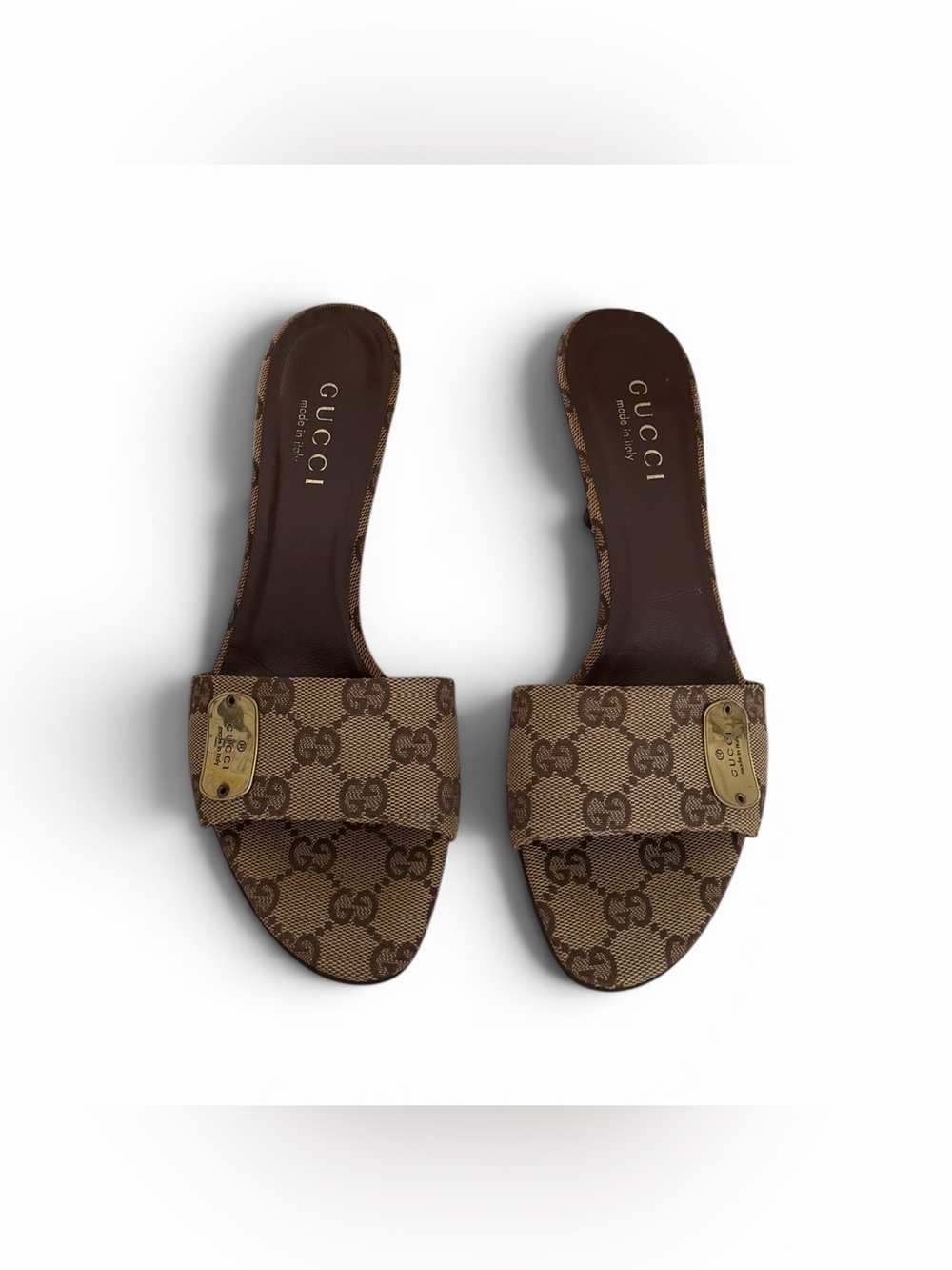 Vintage Gucci by Tom Ford Beige GG Monogram Mules Heels / Size 37.5 - Picture 5 of 13